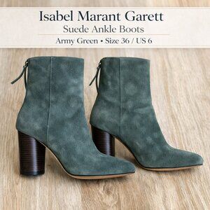Isabel Marant Garett Suede Ankle Boots Army Green Size 36 US 6